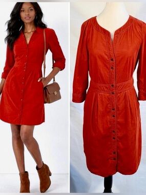 Anthropologie Maeve Anaheim Corduroy
Shirt Dress Terracotta Pockets  Sz 2🧡